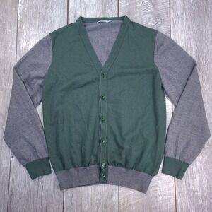 J.Lindeberg Cardigan Mens XL Green Gray Lymac Block True Merino Wool Sweater